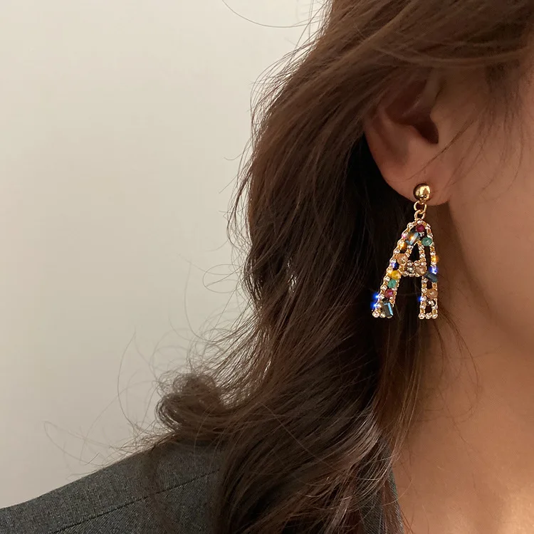 Pendientes de plata de aguja mujer, aretes con letras, siete colores, diamante a completo, viento fresco, rojo, moda, 925 - AliExpress Joyería accesorios