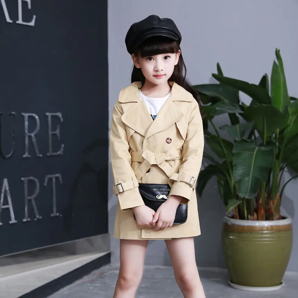 Spring Girls Jacket Korean Teenage Cotton Hooded Outerwear Trench Coats Kid Solid Long Sleeve khaki Toddler Jacket