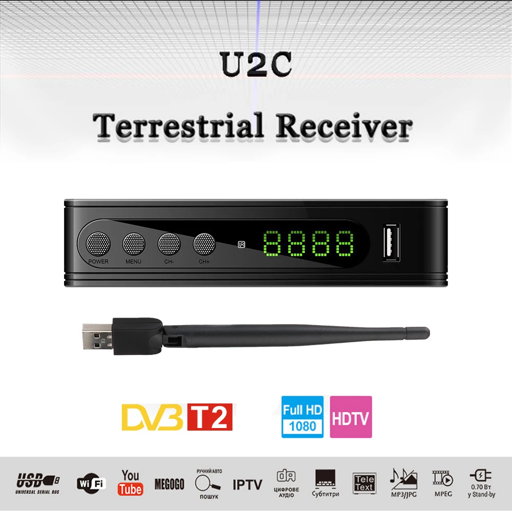 U2C DVB-T Смарт ТВ Box HDMI DVB-T2 T2 STB H.264 HD tv цифровая эфирный приемник DVB T/T2 компьютерной приставки к Коробки ТВ Россия