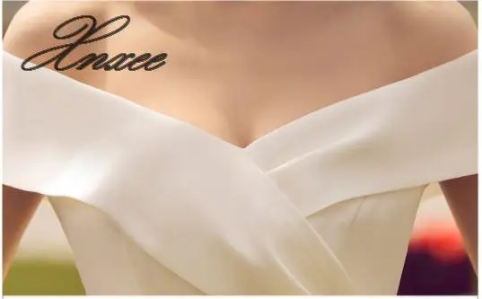 Атласное маленькое шлейф новое простое слово плечо белое тонкое платье Vestido de novia