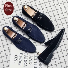 Plus Size Mens Dress Shoes Luxury Italian Suede Leather Shoes Men Breathable Brand Office Business Wedding Boat Loafers Shoes