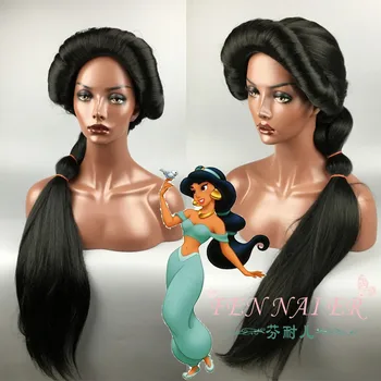 

Princess Jasmine Cosplay Wig Black Long Hair Aladdin and the Magic Lamp Role Play Halloween Braided Hair+Wig Cap