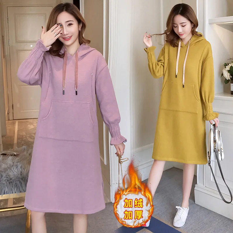 

2019 New Style Korean-style Loose-Fit Nursing Hoodie Dress Winter Style Brushed And Thick Photo Shoot