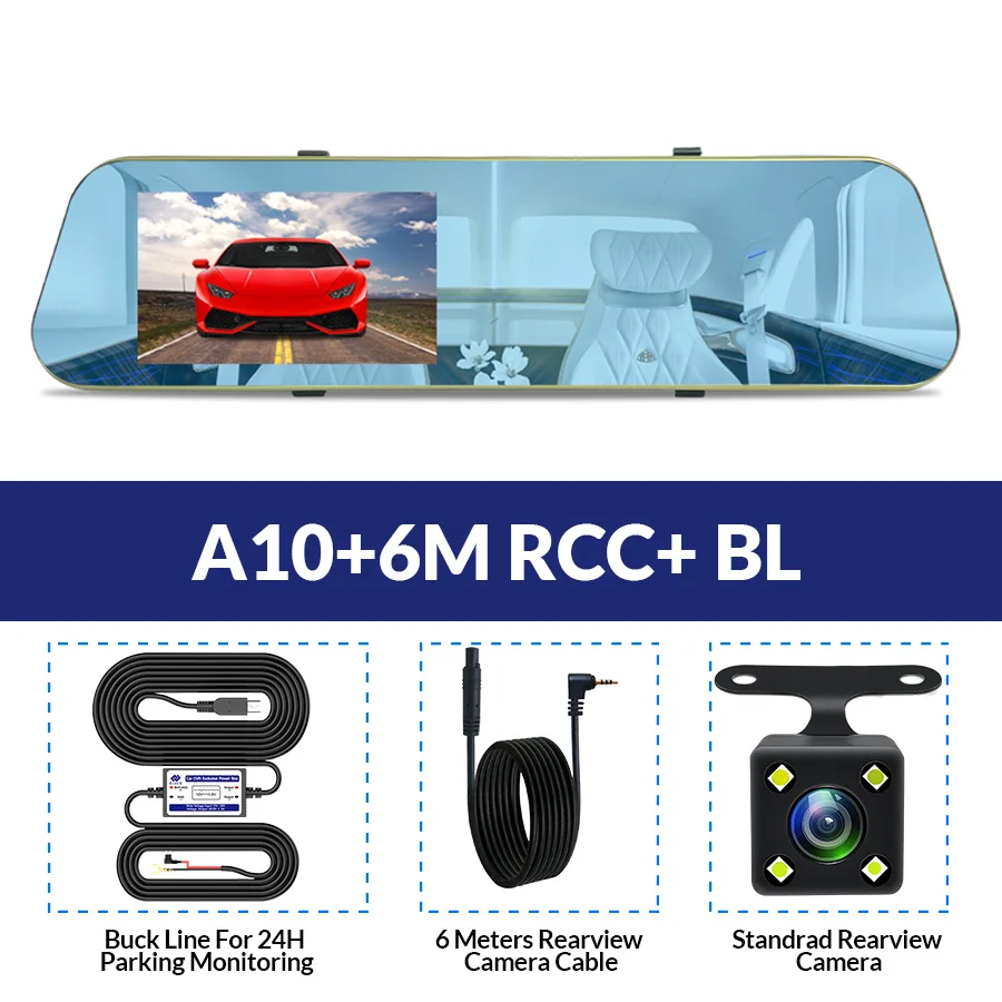 A10-6M RCC-BL E-ACE A10, хит, Full HD 1080 P, Автомобильный видеорегистратор, камера, авто, 4,3 дюймов, зеркало заднего вида, цифровой видеорегистратор, двойной объектив, Регистрационная видеокамера - Название цвета: A10-6M RCC-BL
