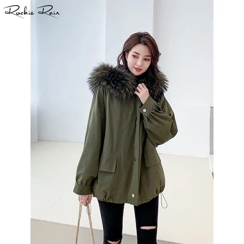 Женская мода настоящая меховая парка пальто для леди съемный мех кролика Рекс