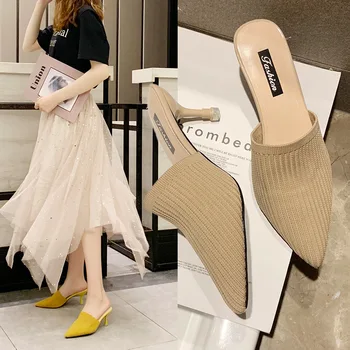 

Women Baotou Non-slip Shoe Dawdler Cool Slipper Woman Soild Color Hight Heel Sandals Leisure Slippers