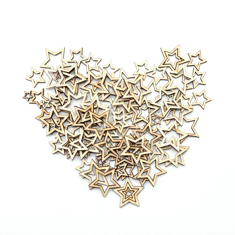 

100Pcs 1-3cm Natural Hollow Star Shape Wood Pentagram Wooden Craft DIY Scrapbooking Embellishments Home Decoration