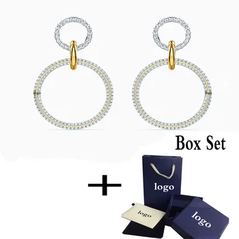 

SWA 2020 Fashion Jewelry New STONE Pierced Earrings Element Three Ring Pattern Crystal Earrings Women Romantic Gift