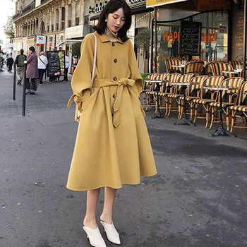 

Winter Female Wool Jacket Coats Woolen Coat Women Loose warm With Belt Single-breasted Ladies office work wear elegant Overcoat