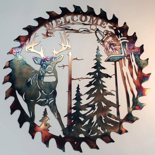 Bed/living Room Metal Wall Stickers Art Cut Elk Saw Blade Deer Forest Tree Sculpture Indoor Outdoor Decor Unique Gift Decora