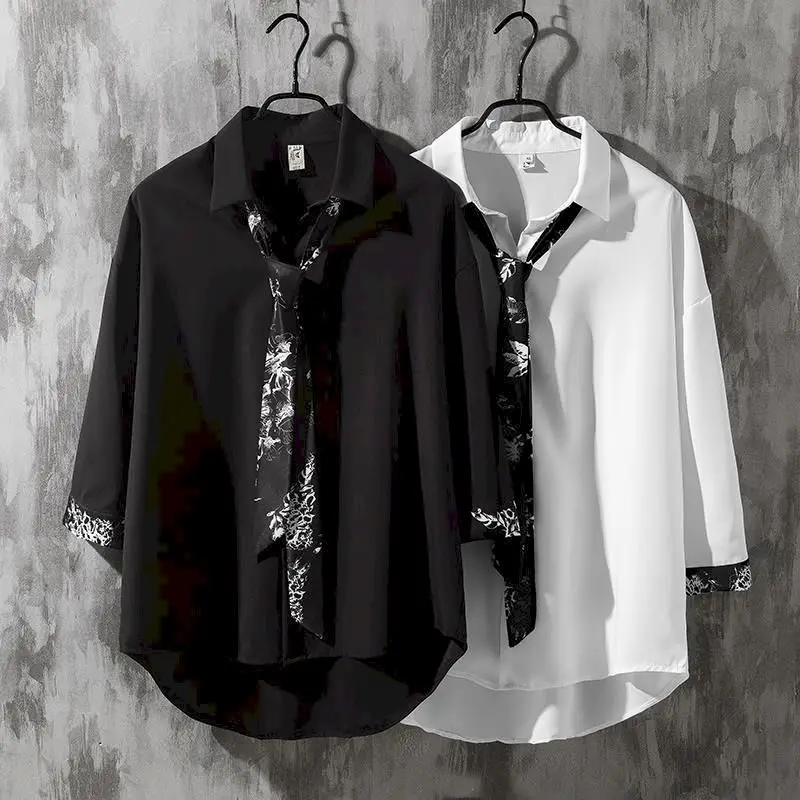 Spring Summer Button Down Shirts For Men Bow Tie Shirt Male Long Sleeve Pen Original Design Five-color Flower White Top long sleeve shirt men casual shirt