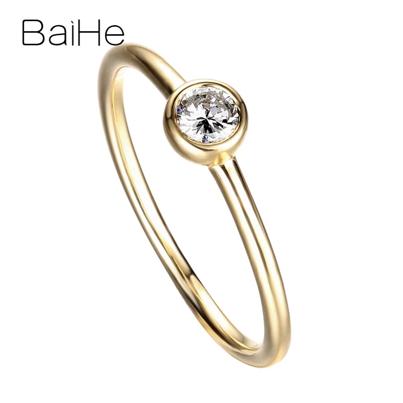 BAIHE Solid 14 К желтого золота 0.08CT шикарные кольца для леди украшенные сверкающим