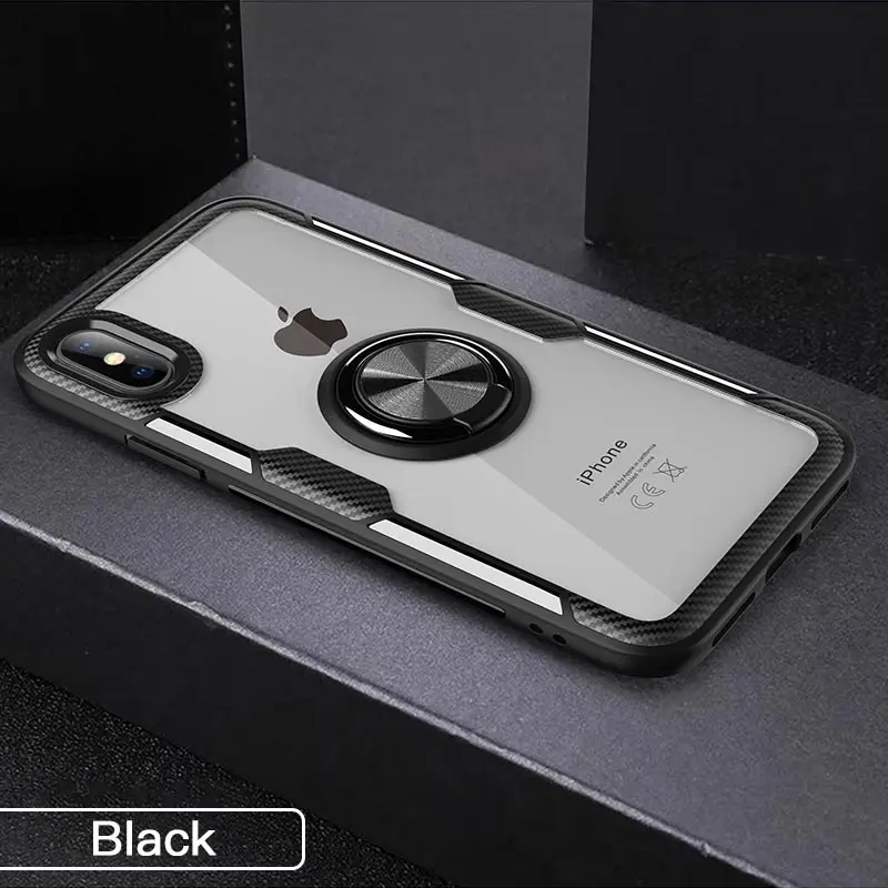 Yesido прозрачное кольцо подставка держатель чехол для iPhone чехлы с магнитной для iPhone 7 8 6 6S Plus X XS XR Xs Max ТПУ силиконовый чехол - Цвет: Черный