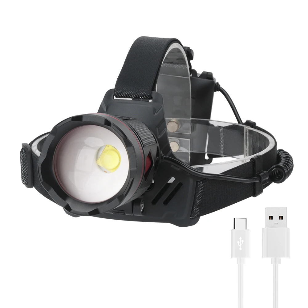 

BORUiT Zoom LED Headlamp 18650 Head Flashlight USB-C Rechargeable Headlight Waterproof Fishing Camping Power Bank Head Torch