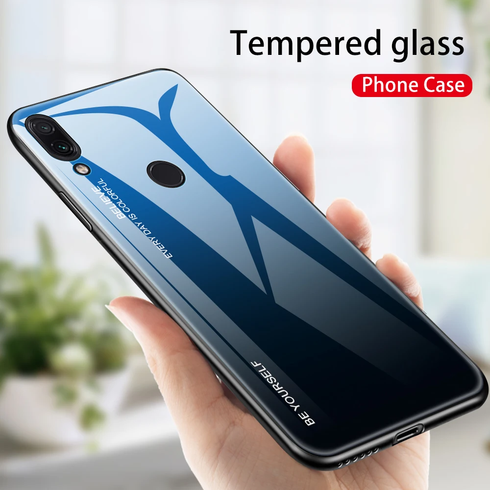 Gradient Tempered Glass Case For Redmi Note 5 6 7 Pro Luxury Brand Phone Cover Edge Soft TPU Cases For Redmi A2 Lite 6A 2019 New