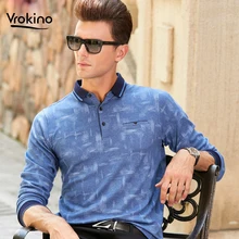 2019New Мужская рубашка поло модная весенняя и осенняя Удобная хлопковая рубашка поло с принтом Молодежный Бизнес Повседневный Вязаный топ с отворотом