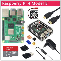 Оригинальный UK Raspberry Pi 4 модели B 1/2/4GB Оперативная память BCM2711 вариант Чехол | SD картой памяти на 32 Гб | переключатель Мощность | Micro HDMI | 9 Слои