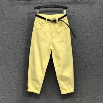 

High Waist Jeans Women Summer Thin Casual Ankle-length Denim Pants New 2020 Korean Style Candy Color Female Harem Pants P978