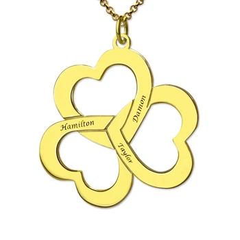 

AILIN Personalized Three Triple Heart Shamrocks Name Necklace Gold Color Love Heart Eternity Necklace Gift for Mom