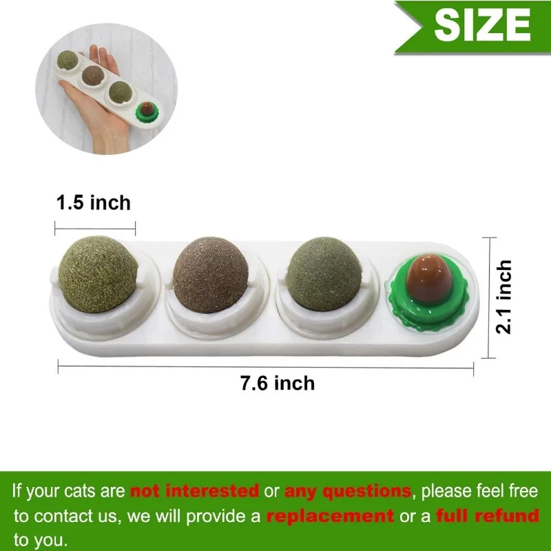 Catnip Wall Ball Toys for Cats Rotatable Snack Edible Balls Refillable Dental Treats Care Teeth Edible Licking Toys for Kitten