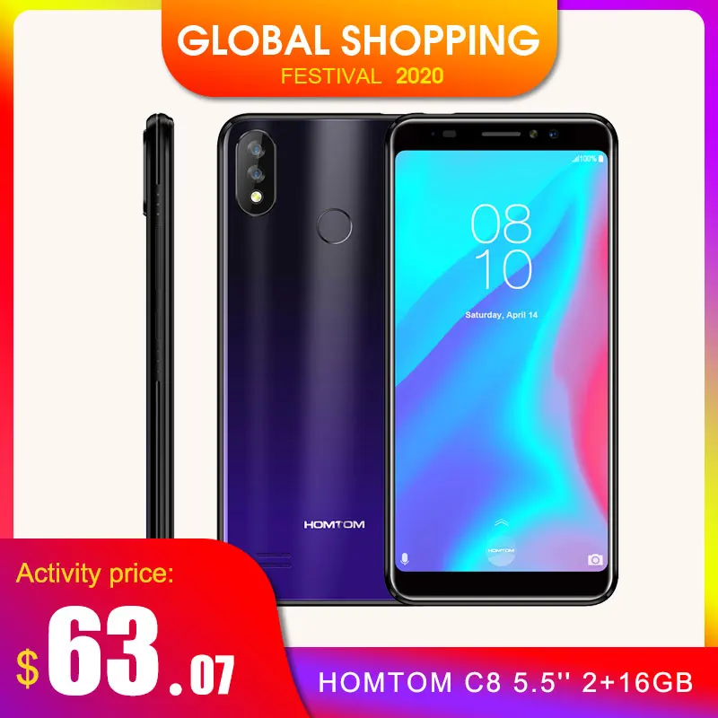 Оригинал HOMTOM C8 4G 5 ''Android 8 1 MTK6739 4 ядра 3 GHz2GB RAM 16GB ROM 13.0MP смартфон отпечатков