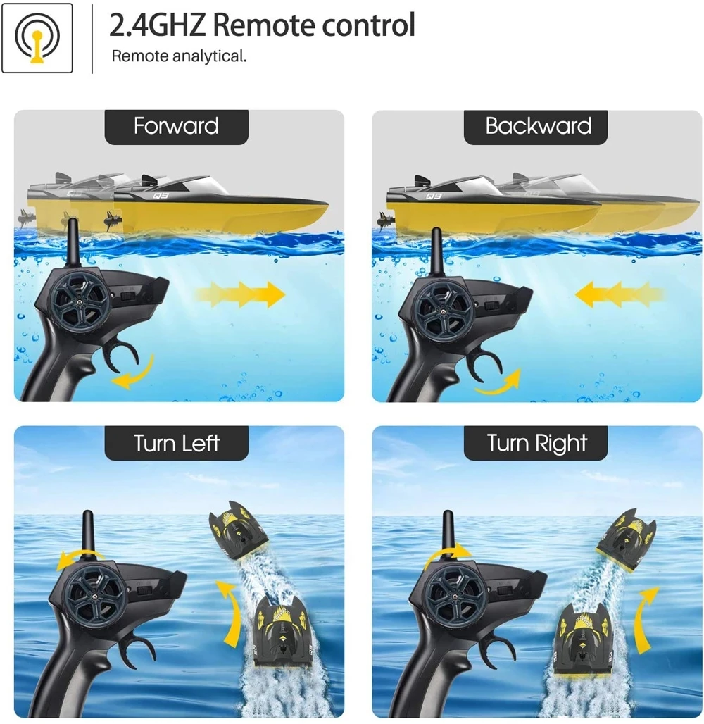 2.4GZH Remote Control Boat Dual Motors 10 KM/H 9 Inches Radio Control Boat Playing Time 20 Minutes 8+ Years Old Distance 50-80 m 4