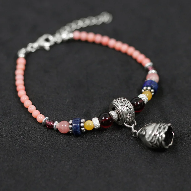 

Acecare Sterling silver string beads treated trees coral beads bracelet head bells