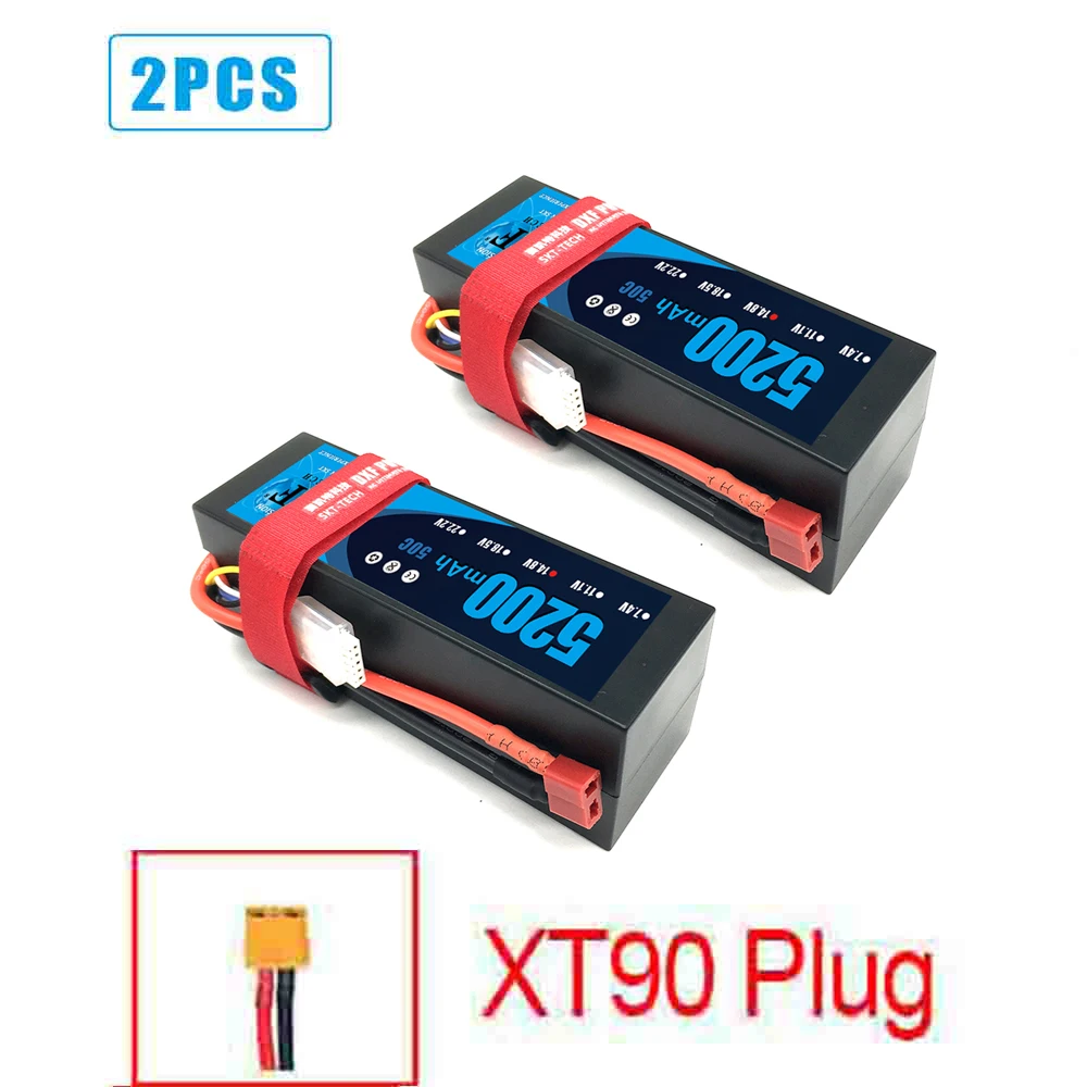 DXF Lipo аккумулятор 2 шт. 4S 14,8 в 5200 мАч 50C MAX100C HardCase T/XT60 для радиоуправляемого вертолета, автомобиля, лодки, дрона, грузовика, квадрокоптера Traxx - Цвет: XT90