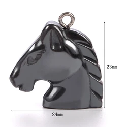 Elegant Black Hematite Stone Animal Charms Pendant (Horse head)