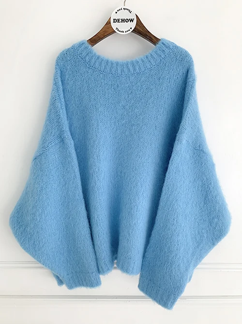 HAMALIEL, модная одежда для женщин до и после, свободный мохеровый свитер, Осень-зима, рукав летучая мышь, норка, кашемир, мягкие Пуловеры