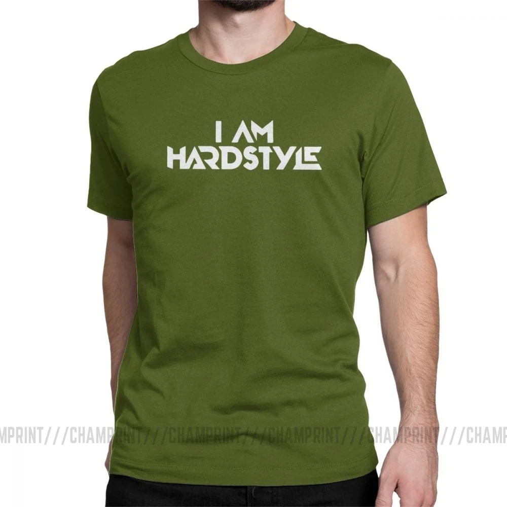I Am Hardstyle Мужская Футболка Music Defqon Hardcore Dance DJ Techno Club Вечерние EDM футболка с коротким рукавом топы из хлопка - Цвет: Армейский зеленый