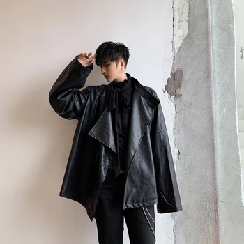 

Men's Winter Leather Jacket 2020 New Men Casual Loose PU streetwear hip hop jazz Jacket Fashion Windbreak Coat Male lapel jacket