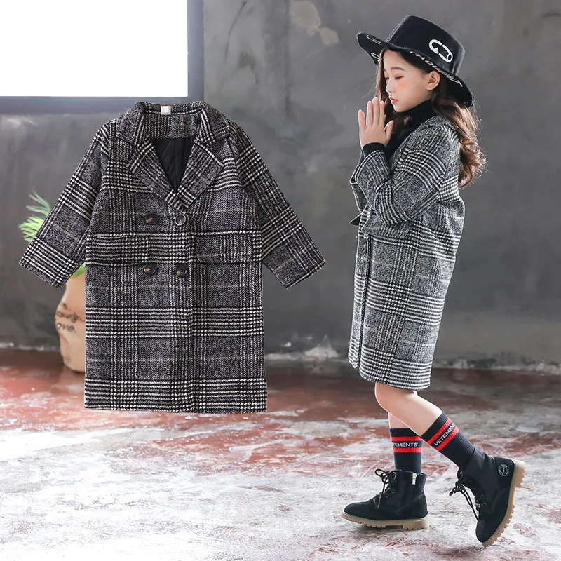 

Girls Fall And Winter Clothes 2018 Korean-style New Style Plaid Woolen Overcoat Middle And Large Children Thick Quilted Middle L