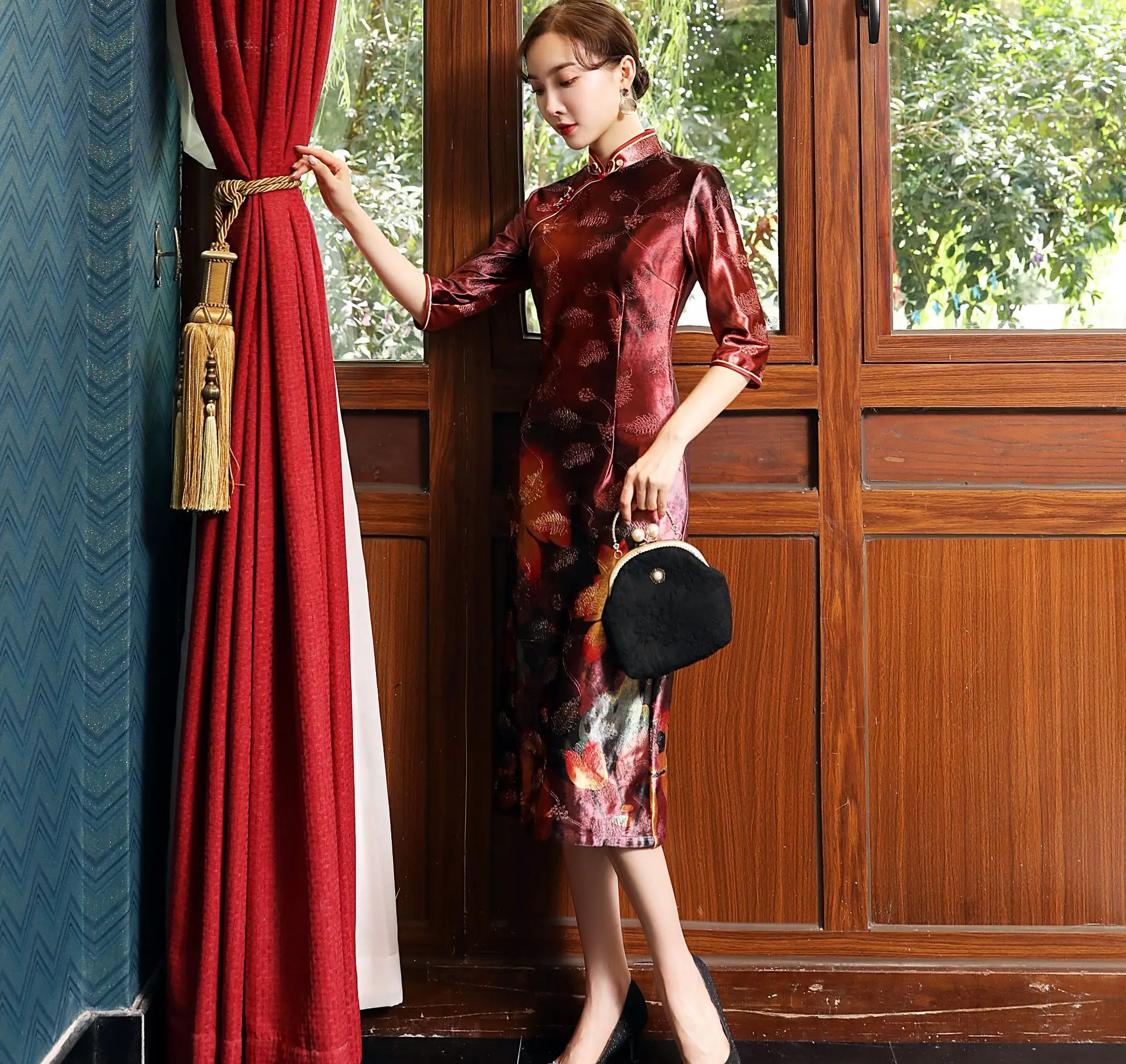 Китайское бархатное теплое женское платье Cheongsam элегантные вечерние платья на пуговицах для выпускного вечера пикантные тонкие Qipao Новинка велюровые короткие платья