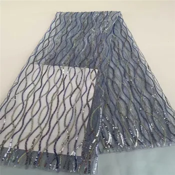 

2020 blue High Quality African Sequins Lace Fabric French Net Embroidery Tulle Lace Fabric For Nigerian Wedding Party Dress
