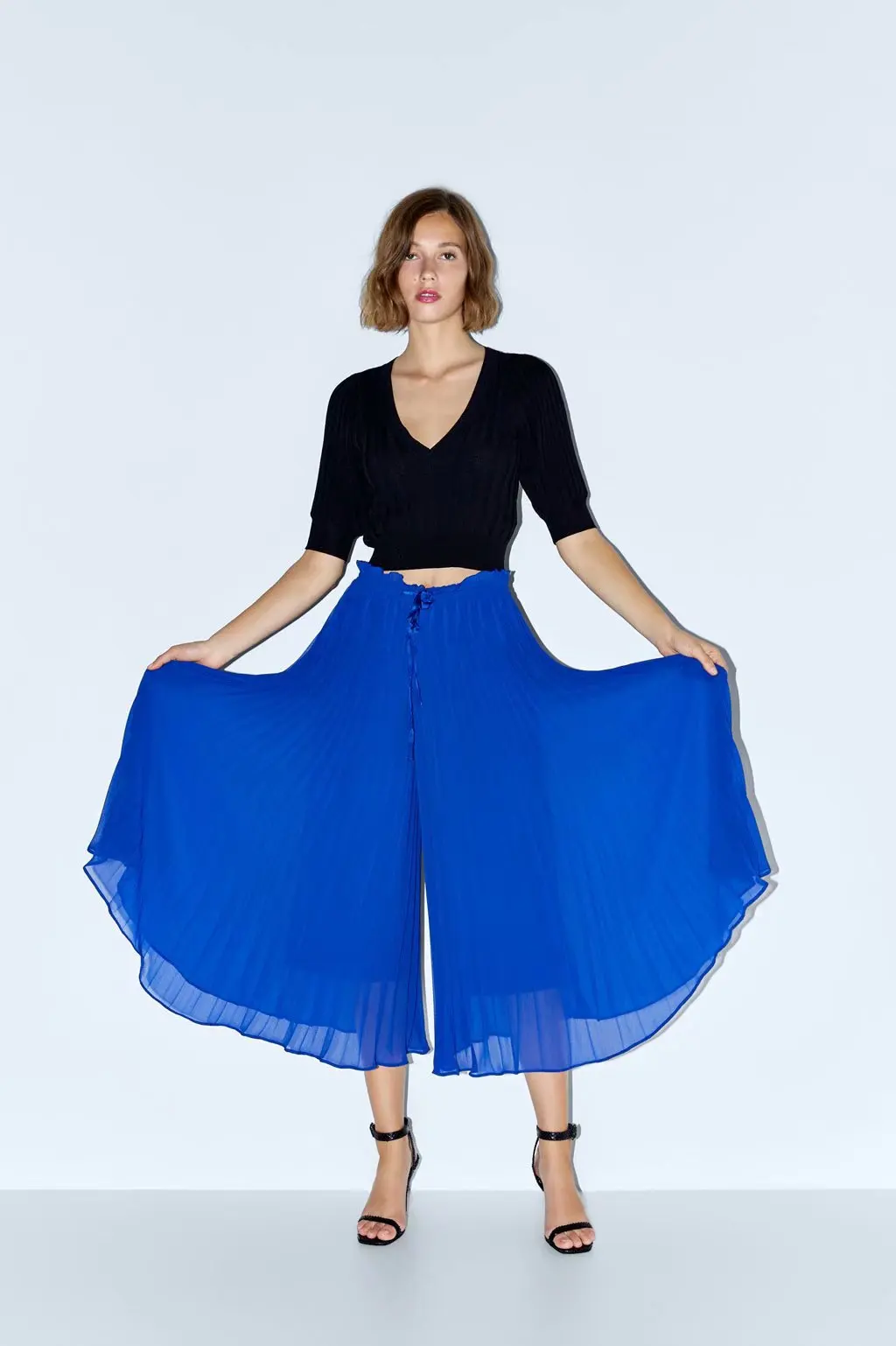 

2019 Spring And Summer New Style Europe And America Thin Big Hemline Chiffon Solid Color Skirt Long Skirts Bohemian Pleated Full