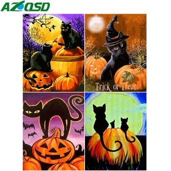 

AZQSD Unframe Painting By Numbers Cat Drawing On Canvas Acrylic Paint Coloring By Numbers Animal Halloween Gift