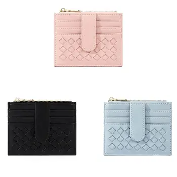 

Fashion Women Knitting Small Leather Credit Card Holder Wallet Lady Casual Solid Color Coin Business Change Case Bag Purse