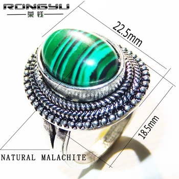 

New fashion jewelry inlaid natural malachite Noble watermelon green ring electroplated s925 ancient silver engagement ring