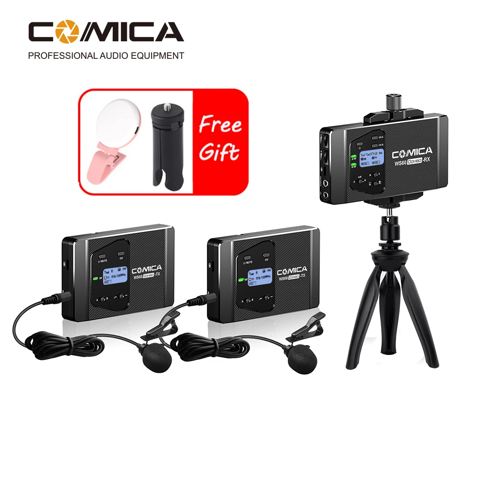 

COMICA Microphone CVM-WS60 COMBO Trigger Flexible Mini Wireless Mic System for Smartphone Camera Recording Studio professional