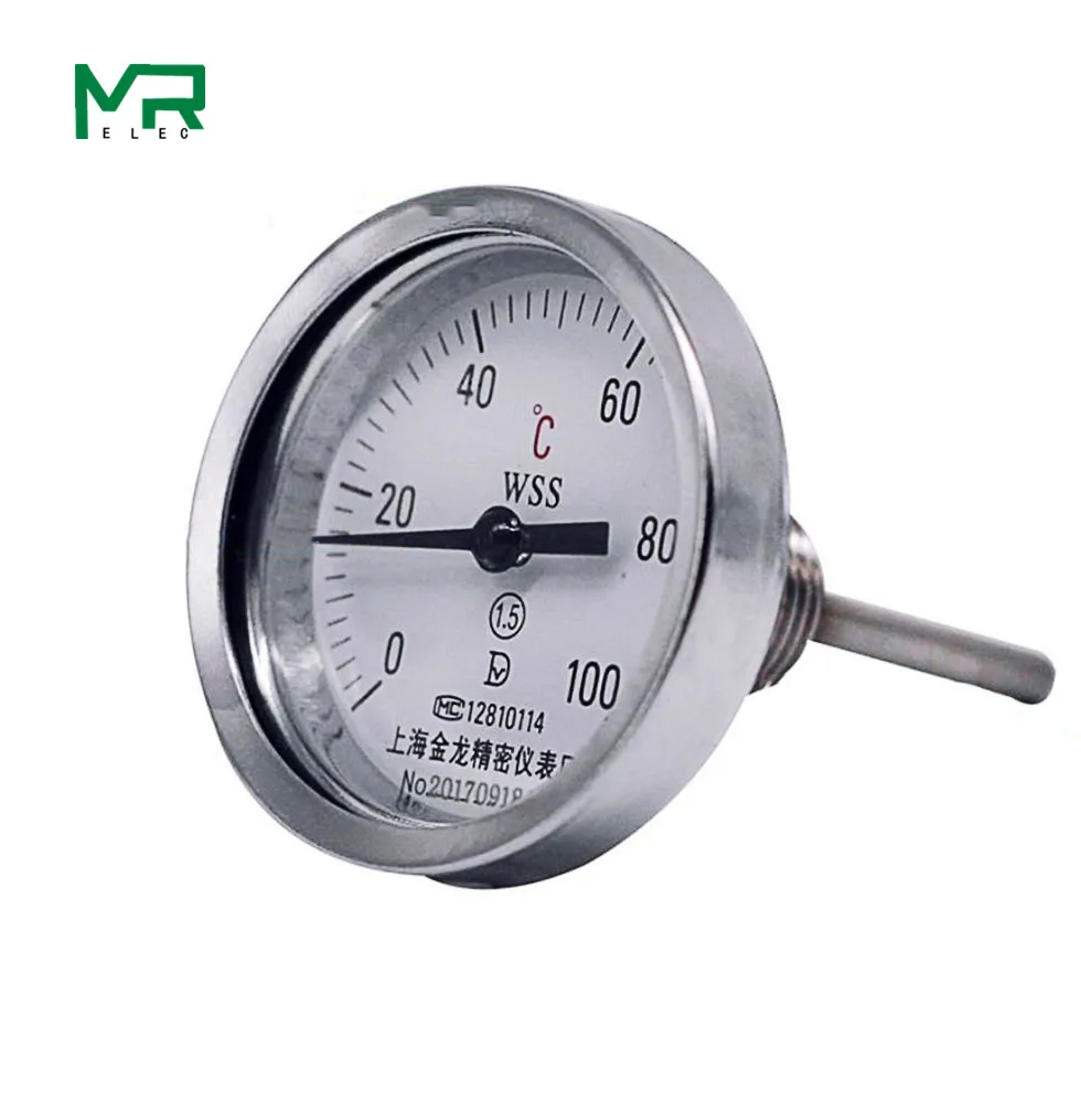 WSS-3031 axial bimetal thermometer 60mm surface axial thermometer 4 points  thread pointer boiler pipe industrial thermometer