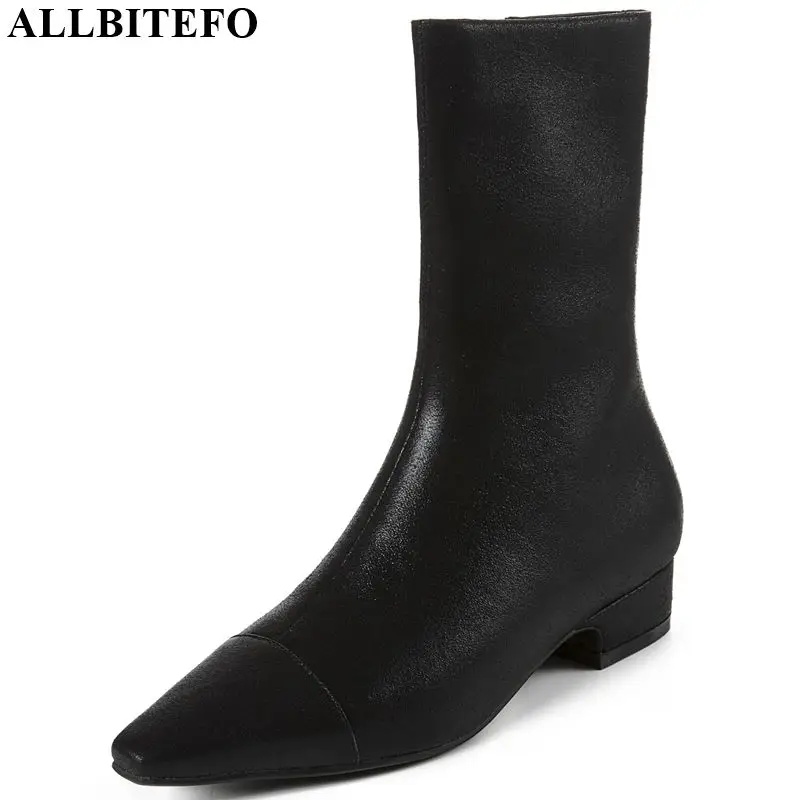 

ALLBITEFO High quality Microfiber women boots Pure color pointed toe ankle boots leisure Autumn Winter fashion boots comfortable