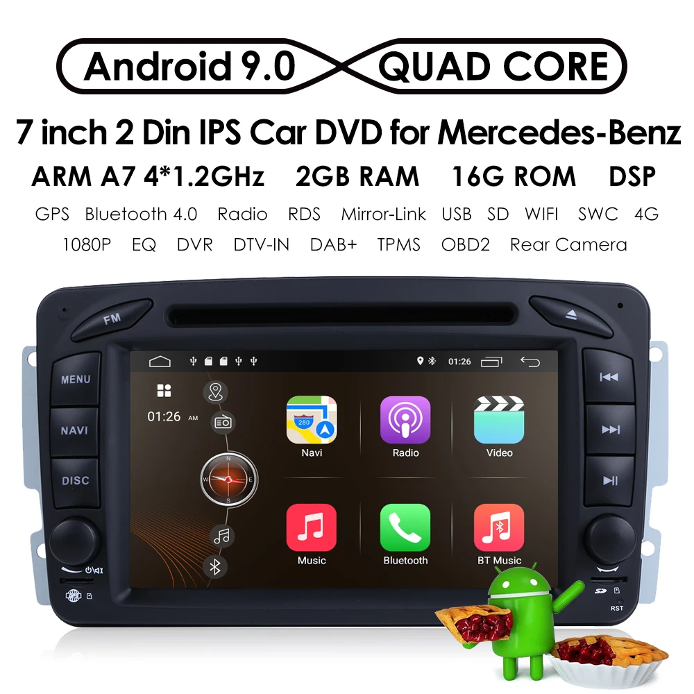 Top Quad Core Android 9.0 Car DVD GPS Player For Mercedes Benz W203 W209 W203 C209 W693 W463 Viano Vito Mirror-link Radio WIFI BT 1