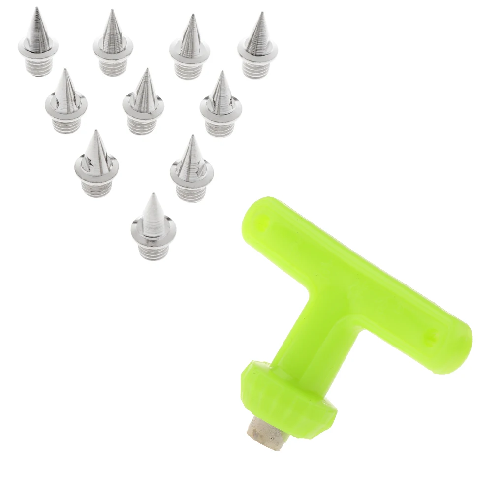 10pcs Steel Track and Cross Country Spikes Replacement and Spike Wrench with Plastic T Handle