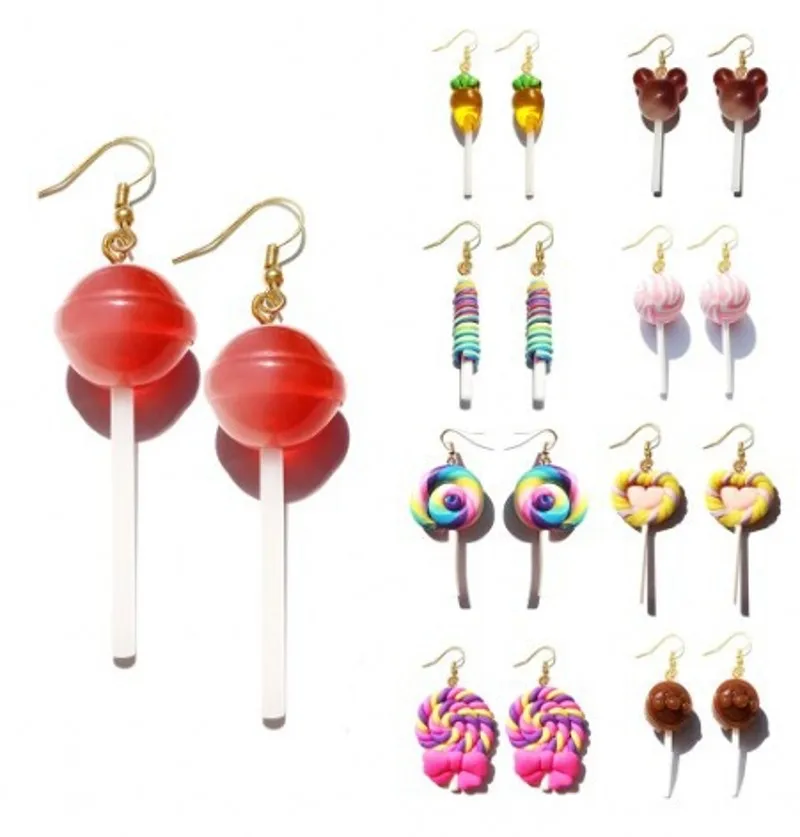 Lollipop Candy Dangle Earrings For Women Girls Cute Sweet Cartoon Style Resin Drop Statement Fashion Jewelry Gifts | Украшения и
