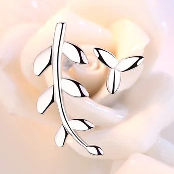 

925 Sterling Silver Tree Leaf Asymmetrical Stud Earrings For Women Fashion Jewelry Accessories Gift S-E186