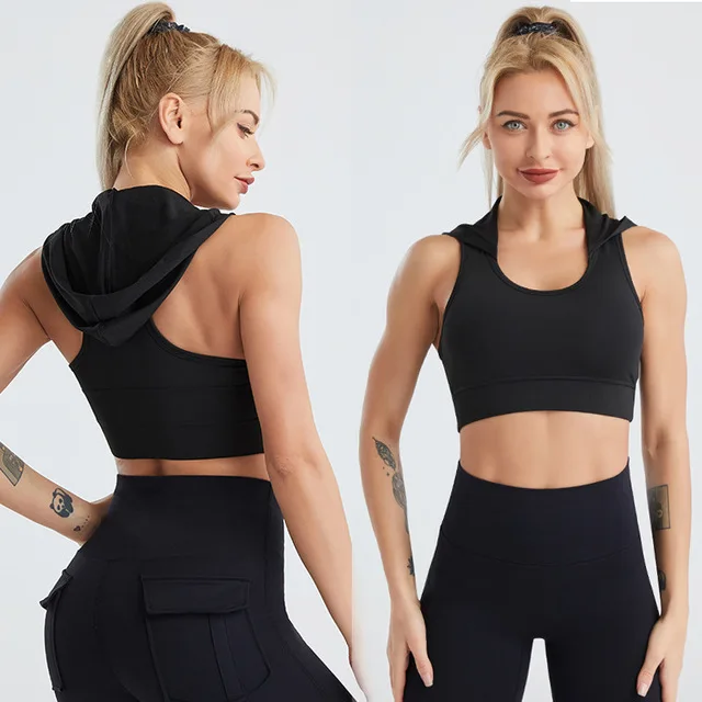 Breathable Padded Hooded Sports Bra Women U-neck Quick Dry Sleeveless Crop  Tops Yoga Hoodies Gym Fitness Running Vest Customized - Running Vests -  AliExpress