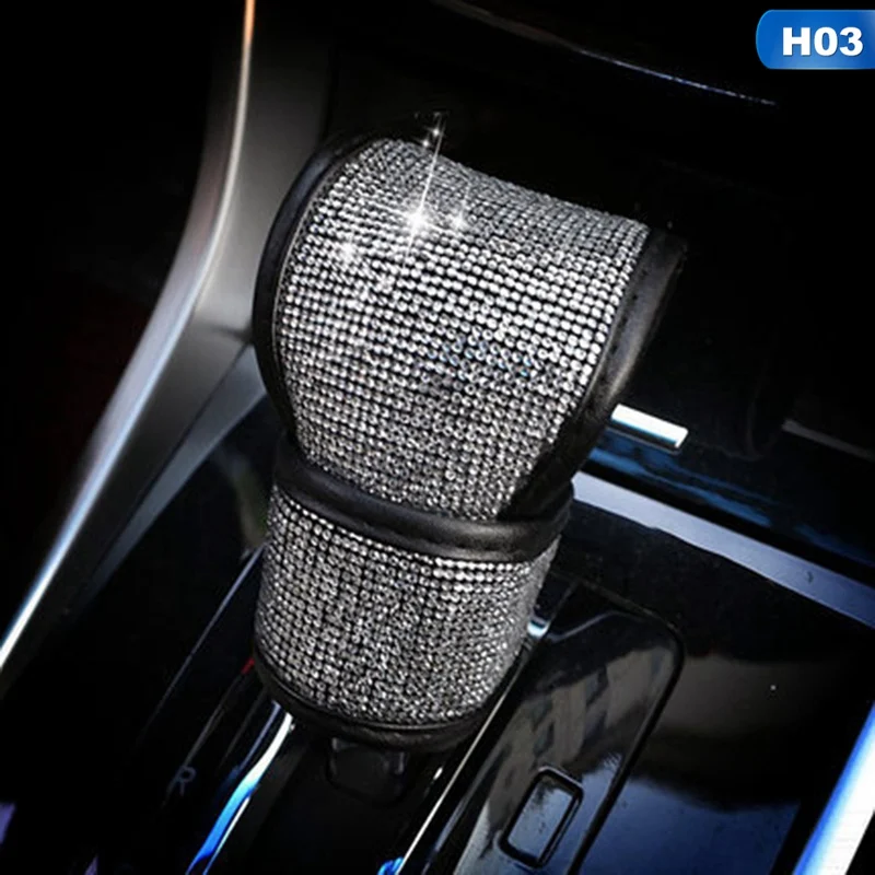 1pcs gear cover Стразы, хрустальные аксессуары для салона автомобиля, Алмазная крышка рулевого колеса, подушки для шеи, поясная поддержка, комплект ручного тормоза - Название цвета: 1pcs gear cover
