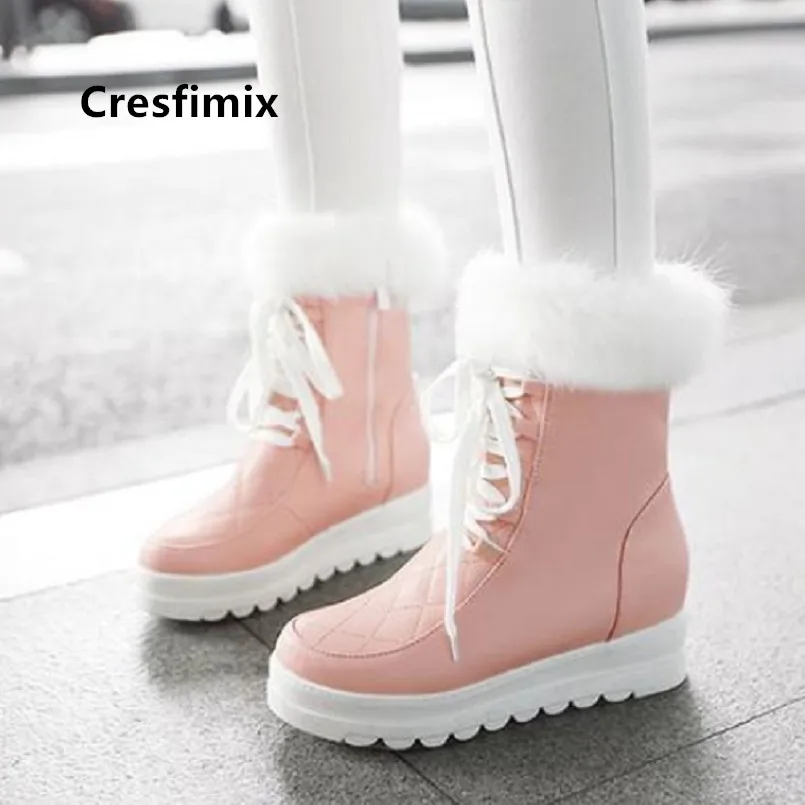 Cresfimix/botas de mujer; женские теплые зимние ботинки высокого качества розового цвета; красивые женские осенние ботинки на меху; обувь из искусственной кожи; a6078