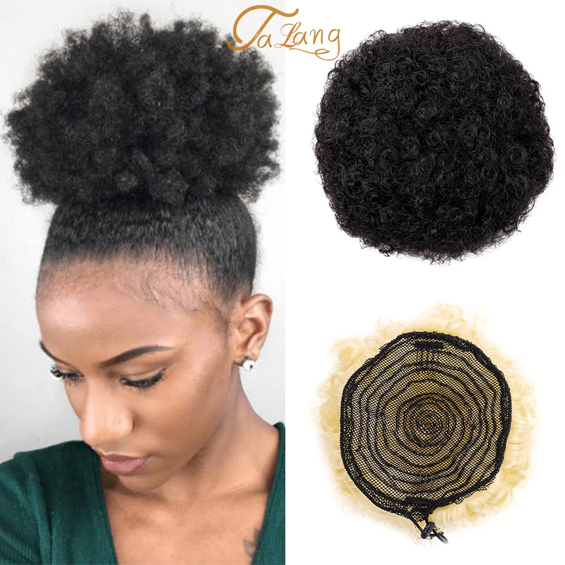 

TALANG Afro Short Kinky Curly Chignon Hair Extensions Synthetic Puff African American Afro Bun Wrap Drawstring Hairpiece